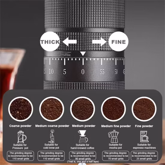 Molinillo de café espresso portátil Molinillo de café manual con ajuste externo